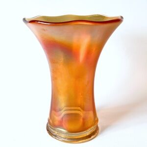 Antique Imperial Satin Lustre Carnival Glass Marigold Iridescent Flared Vase